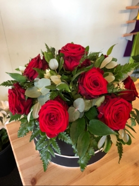 Red Rose Hatbox Arrangement